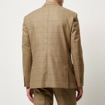 Camel check wool-blend tailored fit blazer